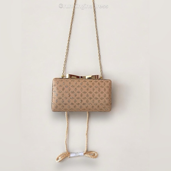 Kate Landry Gold Bow Clasp Evening Clutch with Chain or Braided Rope Crossbody - Picture 3 of 16